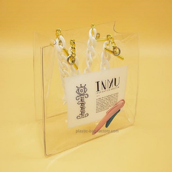 Clear Vinyl Tote Bag Waterproof Shoulder Shopper with Acrylic white chain strap - Waterproof Bag Manufacturer Kingmate