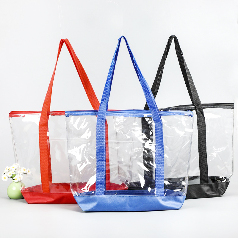 Full Zipper Closure PVC Travel & Gym Zippered Tote Bag with Transparent Front Pocket and Sturdy Handles – Kingmate - Waterproof Bag Manufacturer Kingmate
