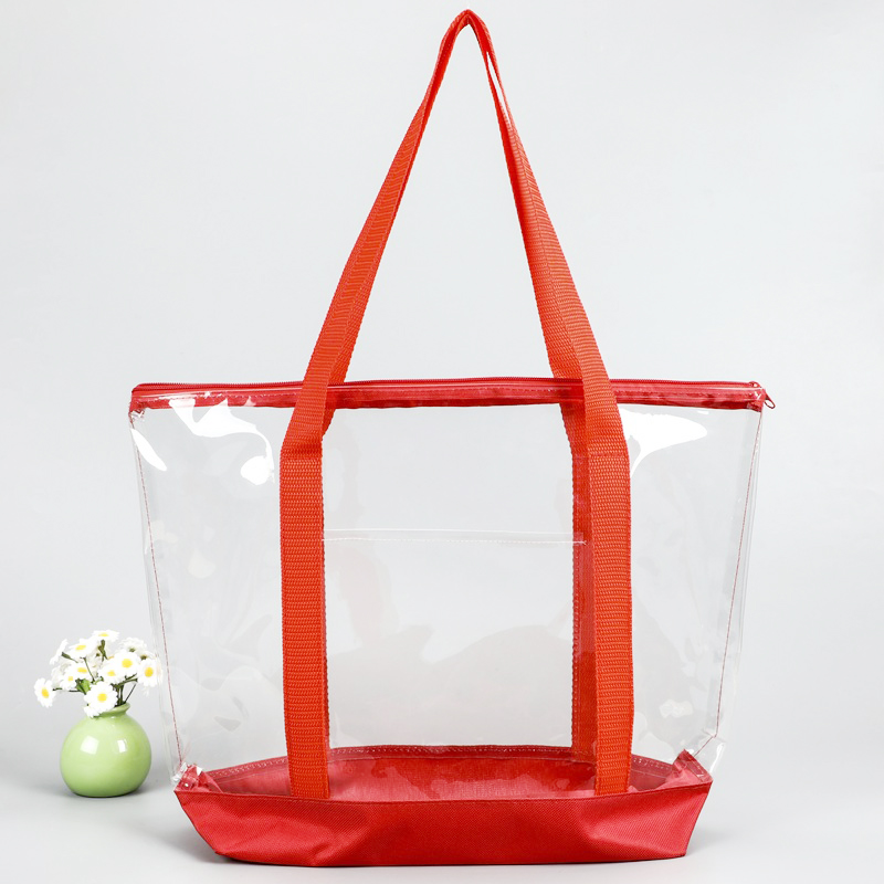 Full Zipper Closure PVC Travel & Gym Zippered Tote Bag with Transparent Front Pocket and Sturdy Handles – Kingmate - Product Image {pboot:index}