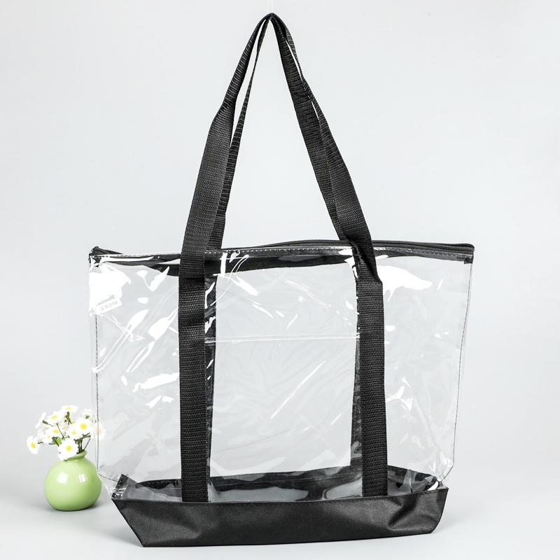 Full Zipper Closure PVC Travel & Gym Zippered Tote Bag with Transparent Front Pocket and Sturdy Handles – Kingmate - Product Image {pboot:index}