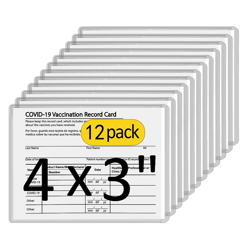 4x3 Portable Open End Vaccine Card Protector Covid Vaccine Card Holder, KMT 12 Pack Vaccination Card Protector Sleeve - Waterproof Bag Manufacturer Kingmate